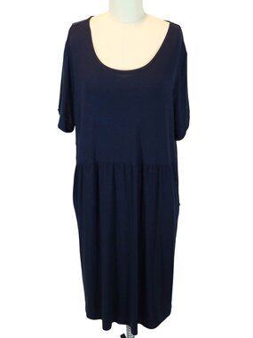 J JILL Dark Navy Jersey Knit Pullover Dress Pockets M Casual Summer Shift Preppy